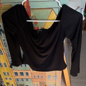 Black Cowl-Neck Long Sleeve Top by Raymond